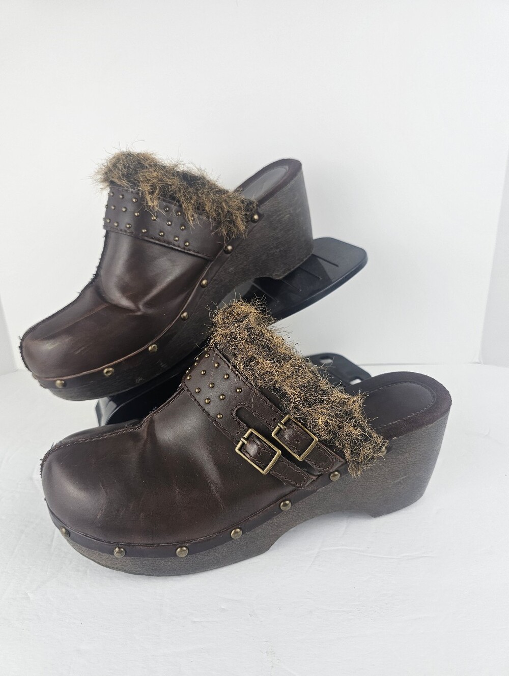 Route 66 Vintage Y2K 90s Brown Platform Mule Clogs Faux Leather 9.5 Studded Shoe